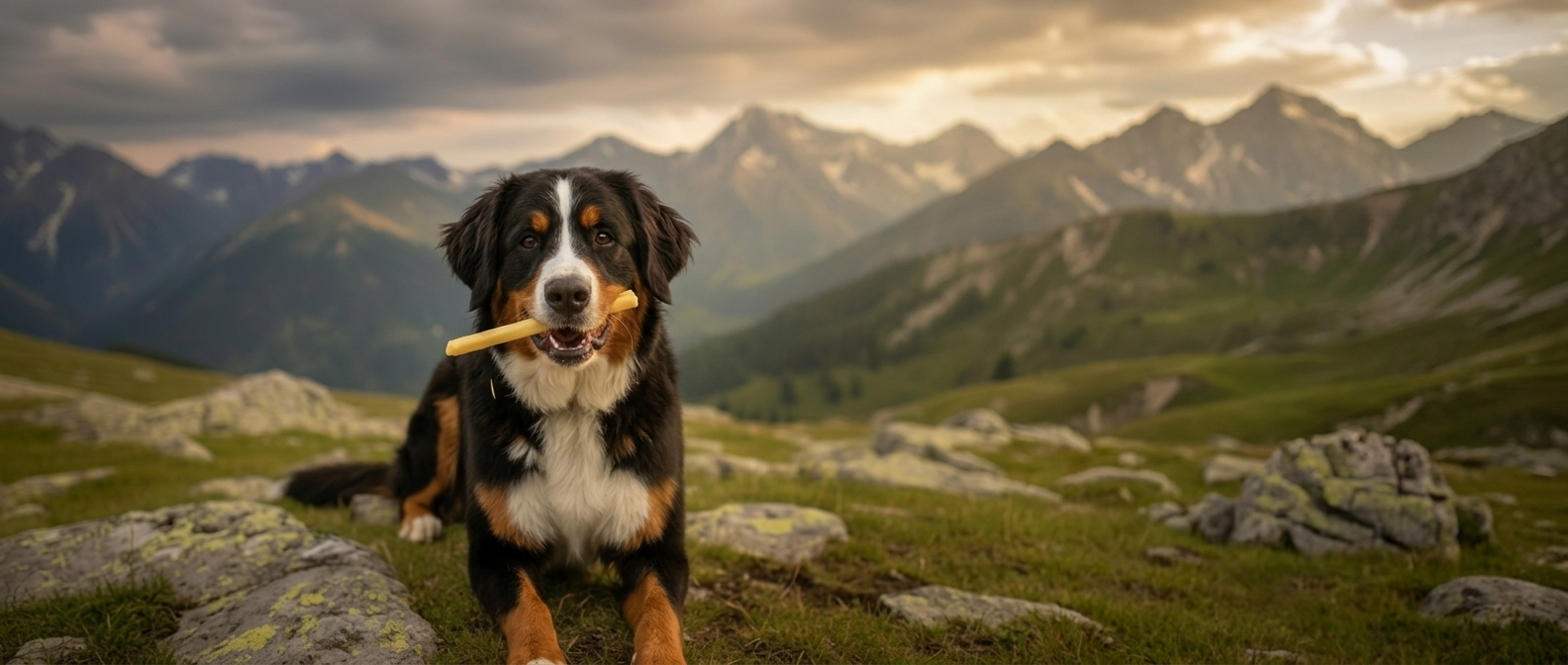 Bernese Mountain Dog enjoying Yak Cheese